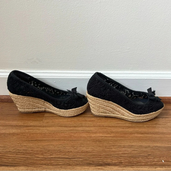 Tory Burch Jackie Black Lace Crochet Espadrilles Wedges - Picture 7 of 11